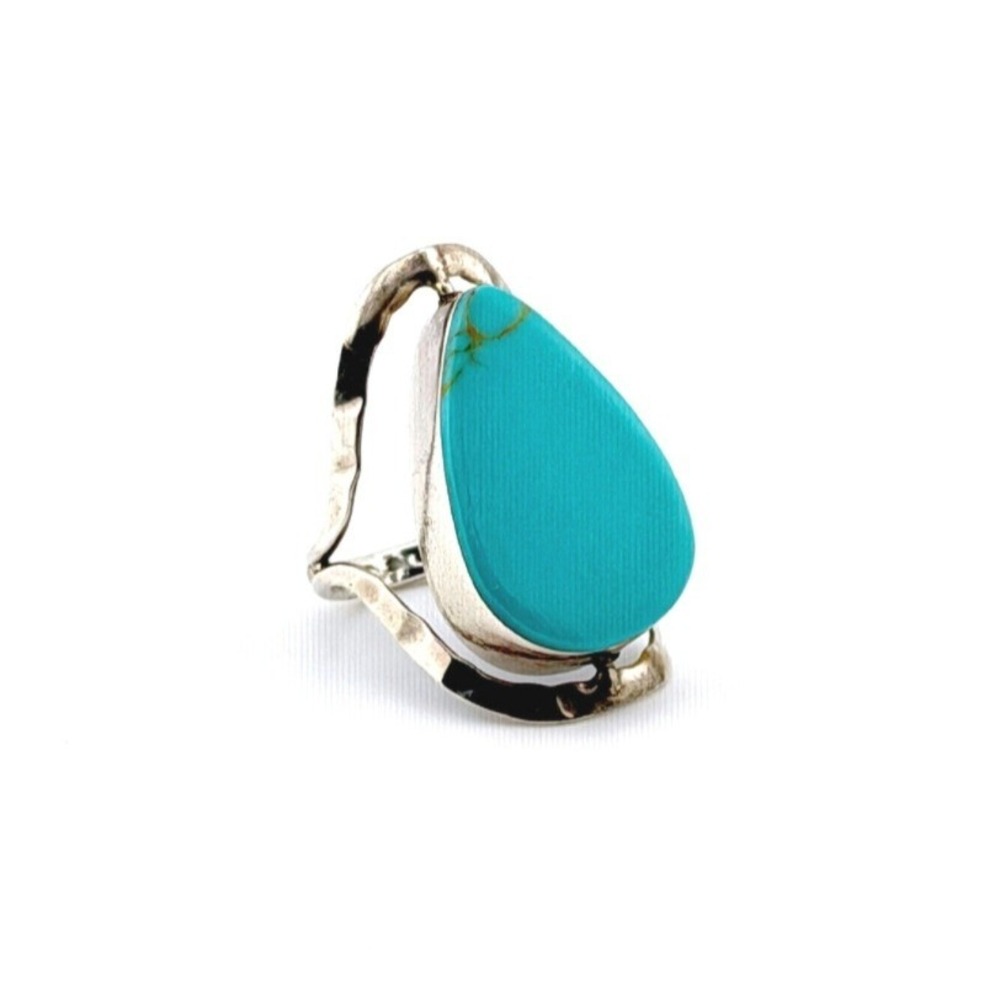 Southwest Turquoise Sodalite Silver Reversible Spinner Teardrop Ring 925 Sz 4.5